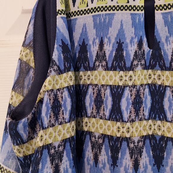 BCX Sleeveless Blouse Boho Western Aztec Design Keyhole Back Size S Blue Yellow - Picture 8 of 12